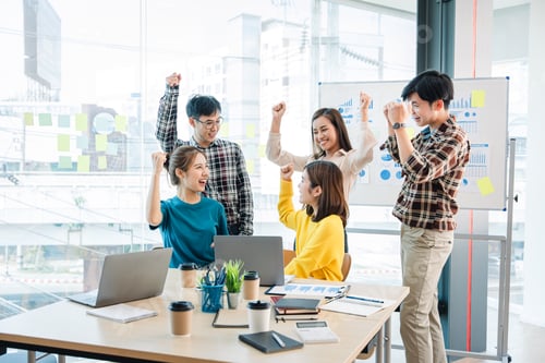 Preview: Excited entrepreneurs are successful and business people achieve goals.