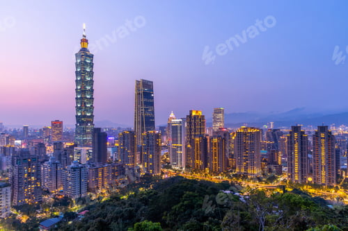 Preview: Aerial view Taipei City skyline and skyscraper architecture, Taiwan, Taipei skyline skyscraper.