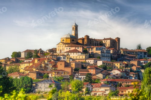 Preview: Montegrosso d'Asti hilltop village view in Monferrato, Piedmont, Italy