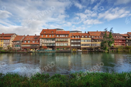 Preview: Colorful houses at Regnitz River riverbank - Bamberg, Bavaria, Germany