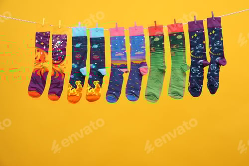 Preview: Casual clothes and wearing concept - socks, clothes for foot