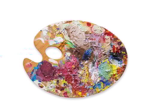 Preview: Wooden Palette with Colorful Paint, Artistic Expression