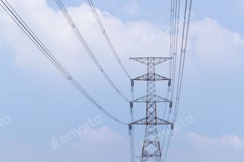 Preview: High voltage tower with blue sky background