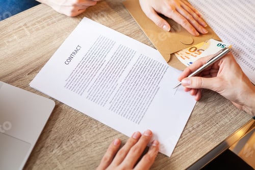 Preview: Businessman giving money while making deal to agreement a real estate contract