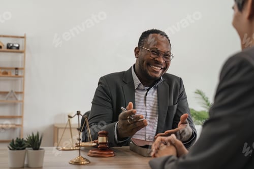 Preview: Business team and lawyers discussing contract papers sitting at the table. Concepts of law, advice