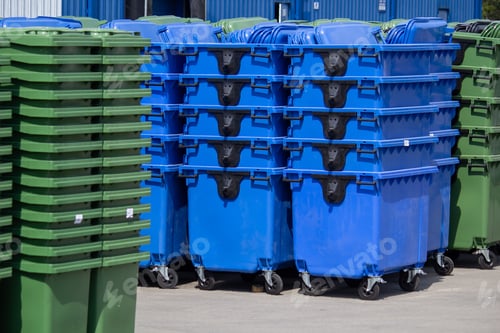 Preview: Closeup of new plastic Garbage Containers