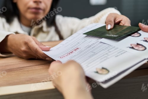 Preview: Young Adult Woman Submitting Rejected Visa Application at Visa Center
