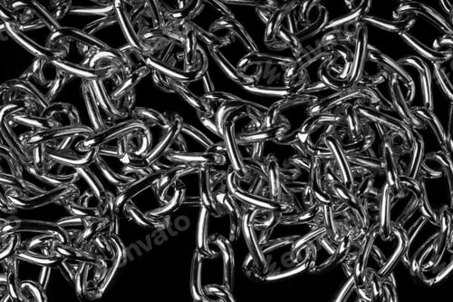 Preview: Chain Heap - Abstract Metal Background. Collection Silver Jewelry Chains On An Isolated Black