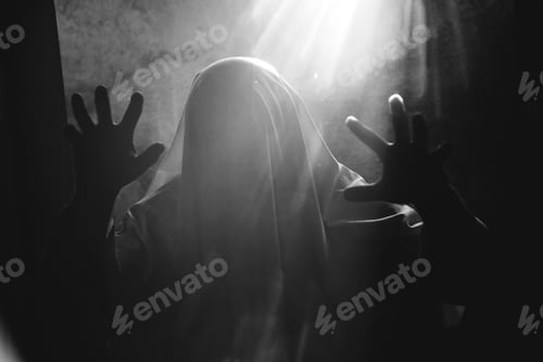 Preview: Scary ghost in dark, spooky halloween night