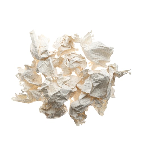 Preview: Crumpled sheets of notebook paper on white background, top view