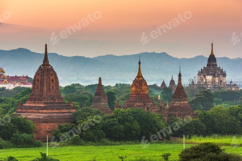 Preview: Bagan, Myanmar ancient temple ruins landscape in the archaeologi