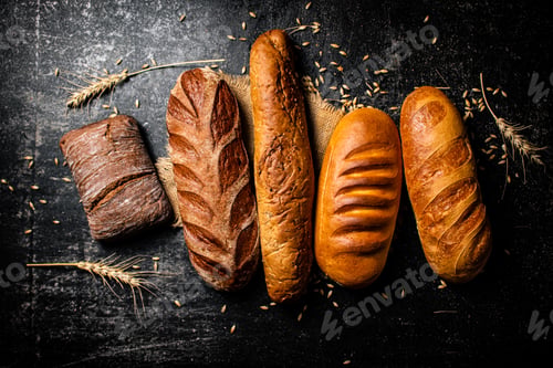 Preview: Different types of fresh homemade bread.