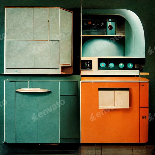 Preview: Vintage colourful kitchen cabinets