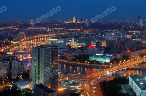 Preview: Night panorama from a height on the city of Moscow