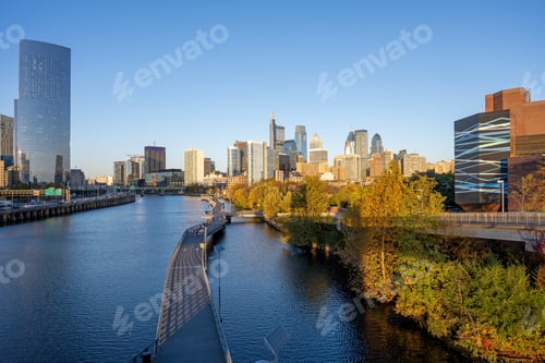 Preview: The skyline of downtown Philadelphia with the Schuylkill river