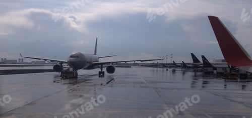 Preview: jet passenger aircraft in the parking lot at the airport
