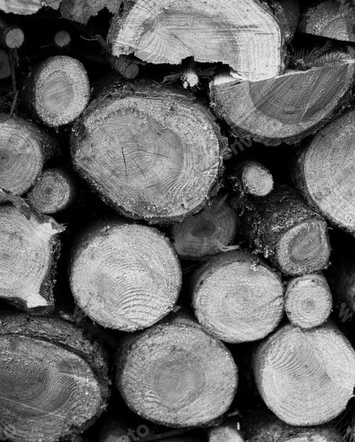 Preview: Background of dry chopped firewood logs in a pile, black and white