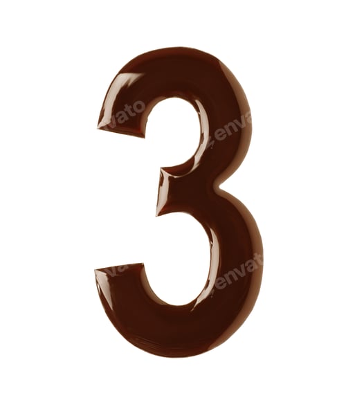 Preview: Chocolate number 3 on white background, top view
