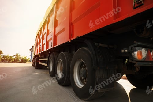 Preview: Modern truck parked on country road, closeup