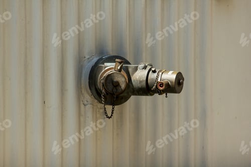 Preview: Brass fire extinguisher on white wall