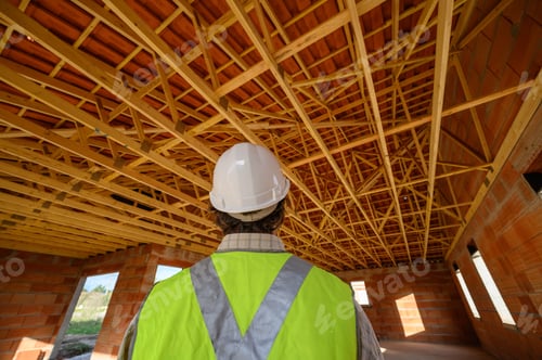 Preview: Professional Engineer Architect Worker With Protective Helmet At House Building Construction Site