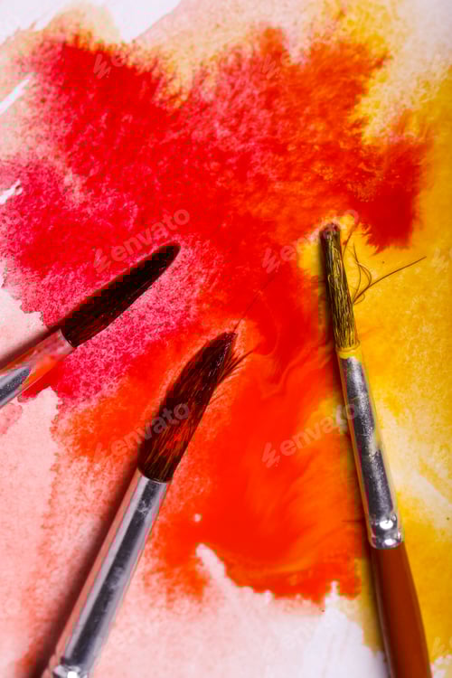 Preview: Watercolor Painting with Brushes of Red and Yellow