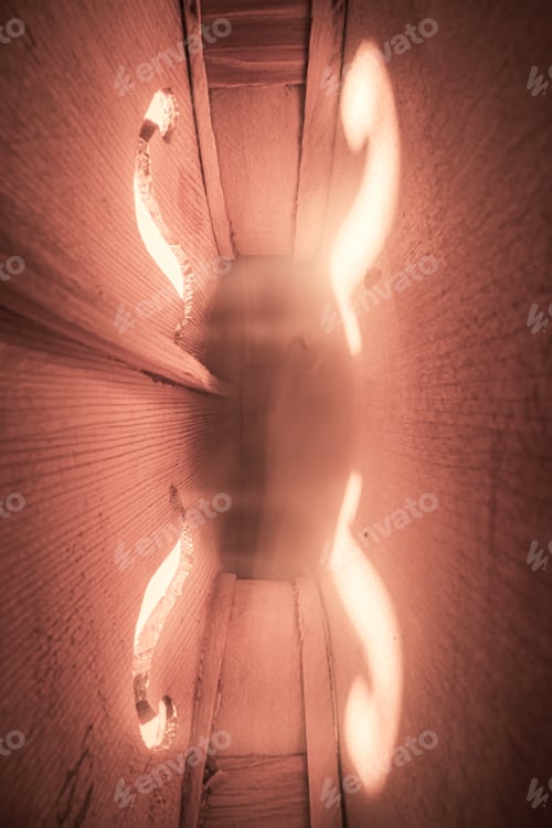 Preview: Wooden violin view from inside. Interior of violin.