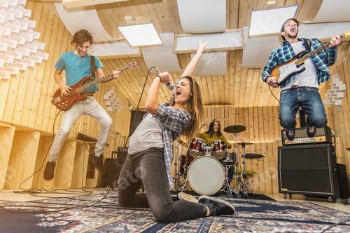 Preview: Group of musician recording at the studio.