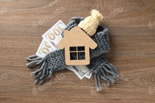 Preview: Concept of payment for heating, heating season, top view