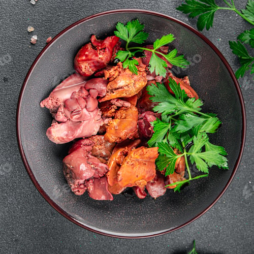 Preview: chicken liver confit snack meal chicken offal eating appetizer food on the table copy space food