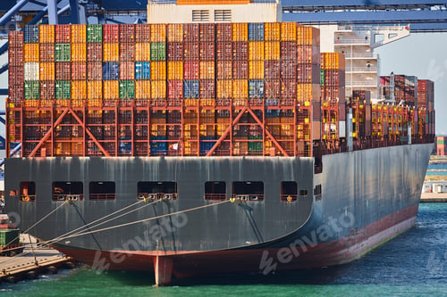 Preview: Containers on a vessel. Global market. Cargo shipping. Logistic