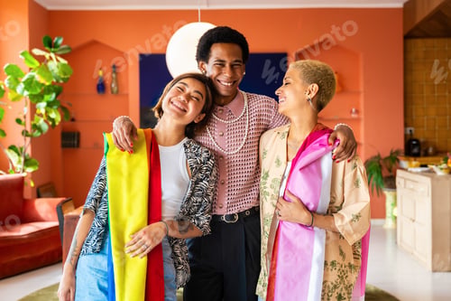 Preview: Group of friends bonding at home, LGBTQ and diversity concepts