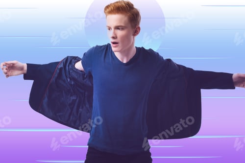 Preview: Style In Details. Charming Handsome Guy Wearing Jacket And Gazing Aside