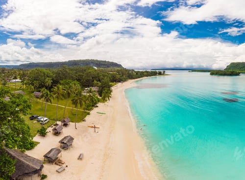 Preview: Port Orly sandy beach with palm trees, Espiritu Santo Island, Va