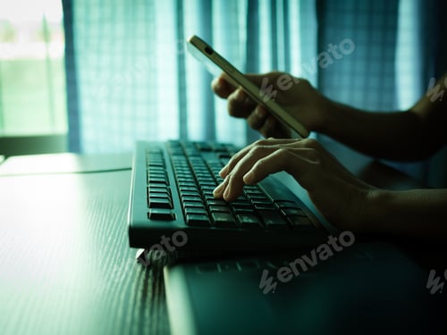 Preview: Hacker Typing Keyboard with Mobile Hack Crypto Criminal security Crime