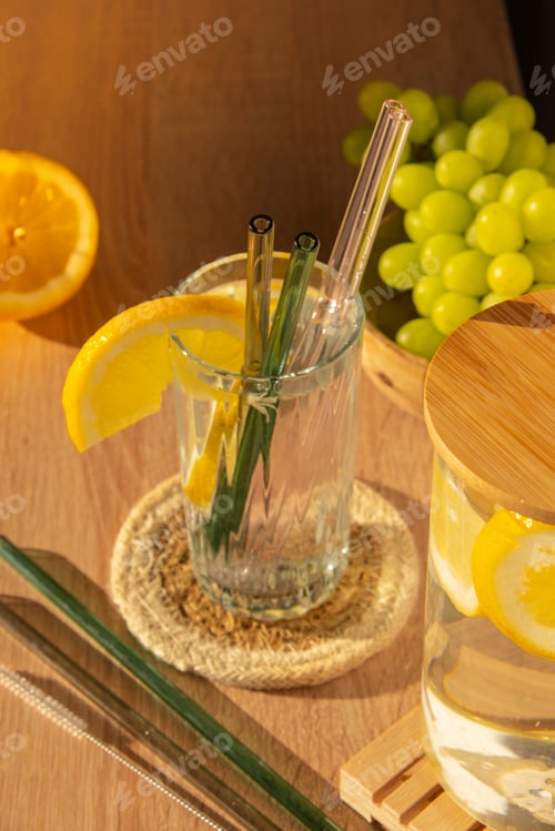 Preview: Refreshing Lemon Water with Reusable Glass Straws