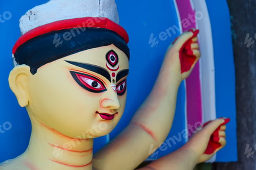 Preview: Half painted clay idol of Goddess Durga.