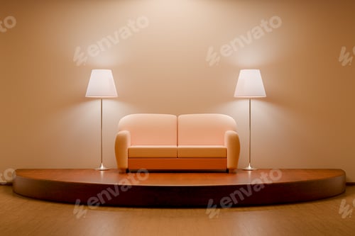 Preview: modern interior living room with pastel color 3D render