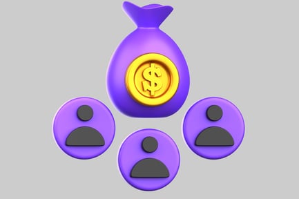 Preview: Money bag with gold coin and three circles with silhouetted people.