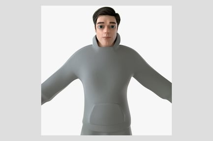 Preview: Cartoon Male Character in Sporty Gray Hoodie Outfit