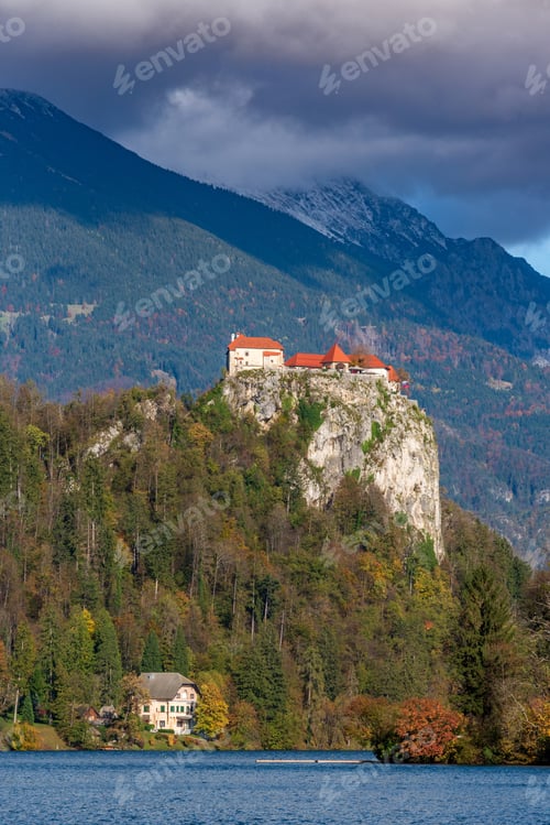 Preview: Castle on cliff above Bled lake in Slovenia