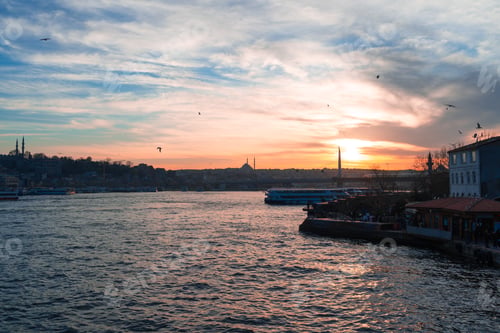 Preview: Boats in sea and scenic sunset in Istanbul