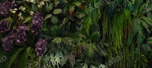 Preview: Group of dark green tropical leaves background.
