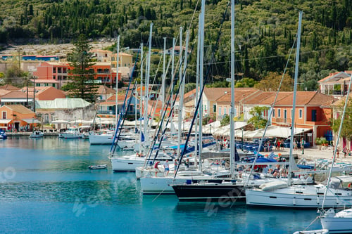 Preview: Island of Greece with port and boats on the island of Kefalonia