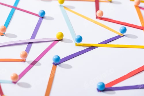 Preview: multicolored abstract connected lines with pins, connection and communication concept