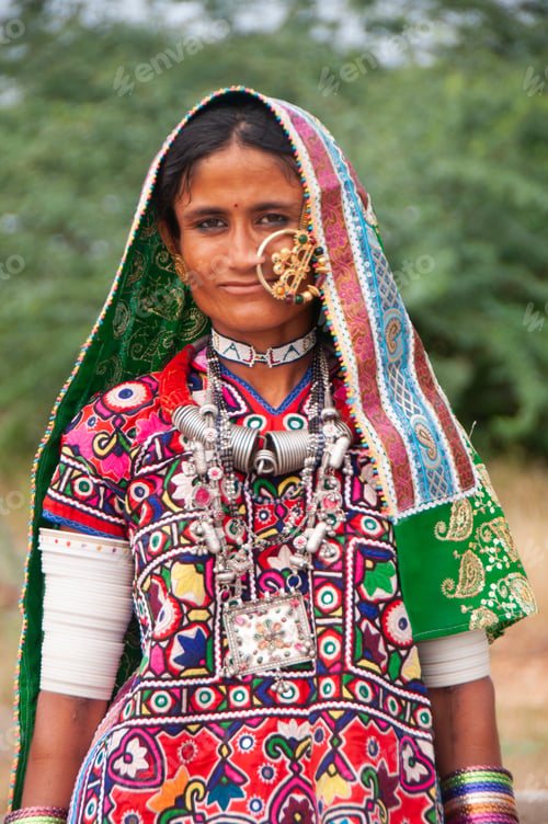 Preview: Portrait of traditional beautiful tribal woman, India.
