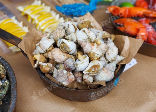 Preview: Plenty of seafood, veined rapa whelk on grill pan