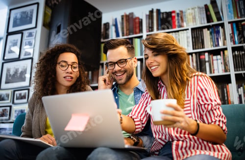 Preview: Group of students study at library. Learning and preparing for university exam