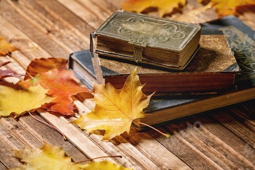 Preview: Books and autumn leaves