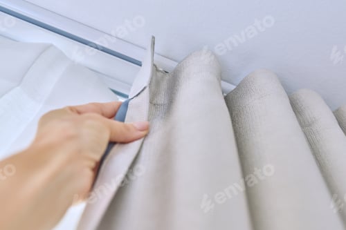 Preview: Ceiling cornice in two rows with curtains close-up